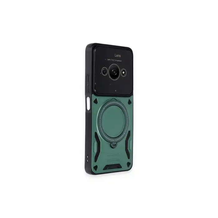 Xiaomi Poco C61 Kılıf Joy Lens Standlı Kapak - Koyu Yeşil
