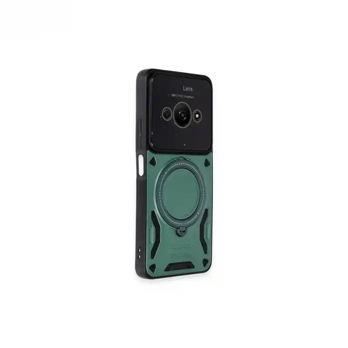 Xiaomi Poco C61 Kılıf Joy Lens Standlı Kapak - Koyu Yeşil