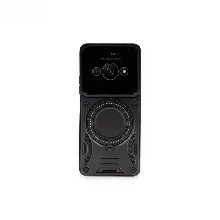 Xiaomi Poco C61 Kılıf Joy Lens Standlı Kapak - Siyah