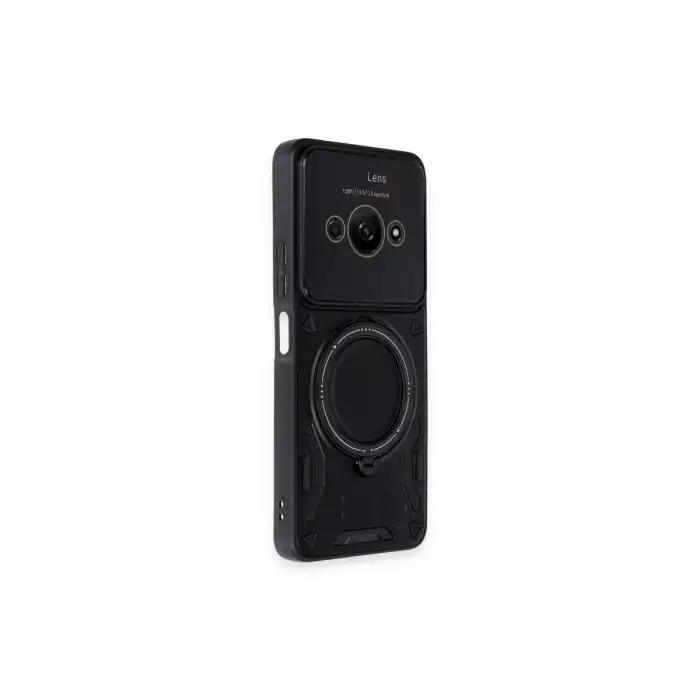 Xiaomi Poco C61 Kılıf Joy Lens Standlı Kapak - Siyah