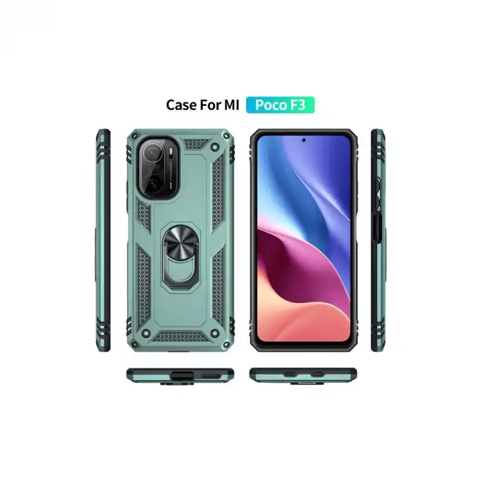 Xiaomi Poco F3 Kılıf Sofya Yüzüklü Silikon Kapak - Yeşil