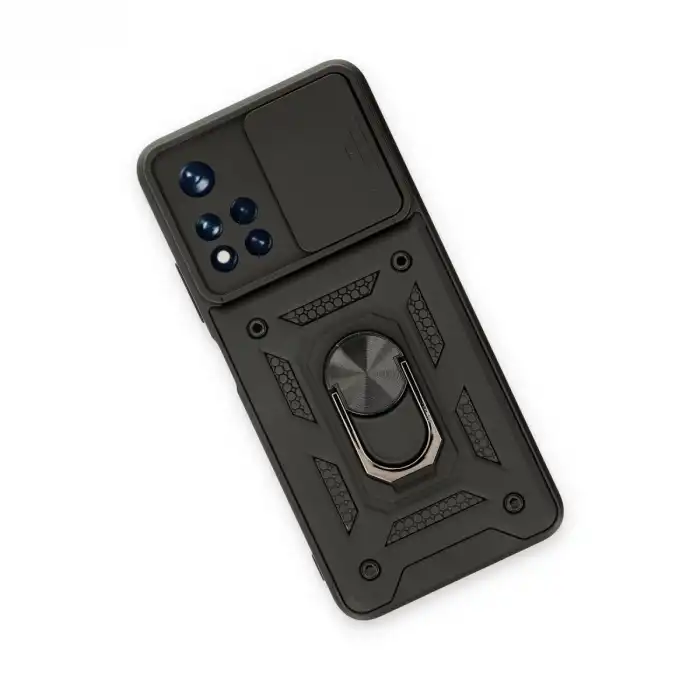 Xiaomi Poco M4 Pro 5g Kılıf Pars Lens Yüzüklü Silikon - Siyah