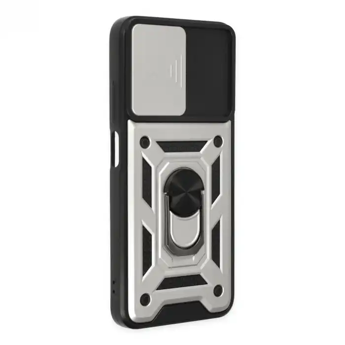 Xiaomi Poco M5 Kılıf Pars Lens Yüzüklü Silikon - Gümüş