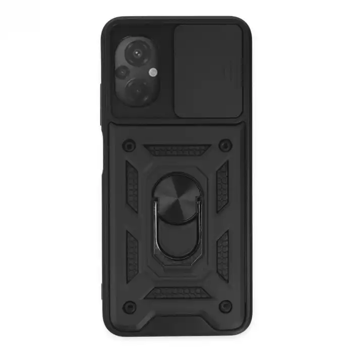 Xiaomi Poco M5 Kılıf Pars Lens Yüzüklü Silikon - Siyah