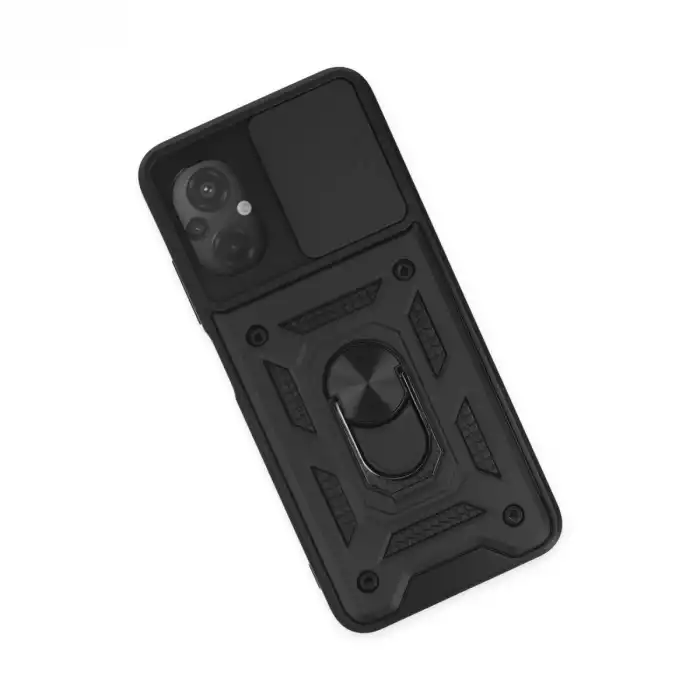 Xiaomi Poco M5 Kılıf Pars Lens Yüzüklü Silikon - Siyah