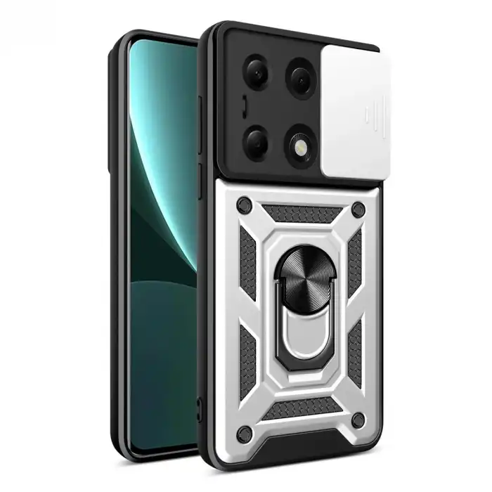 Xiaomi Poco M6 Pro 4g Kılıf Pars Lens Yüzüklü Silikon - Gümüş