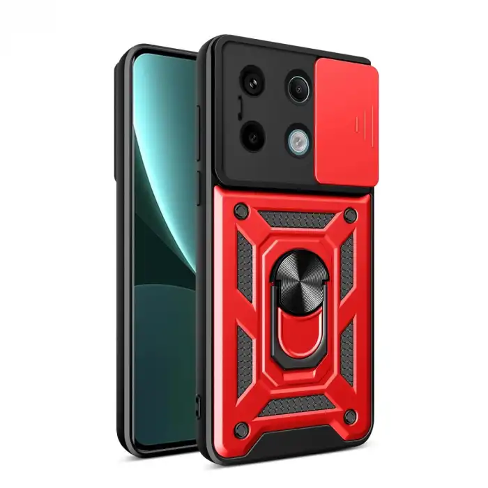 Xiaomi Poco X6 Pro Kılıf Pars Lens Yüzüklü Silikon - Kırmızı