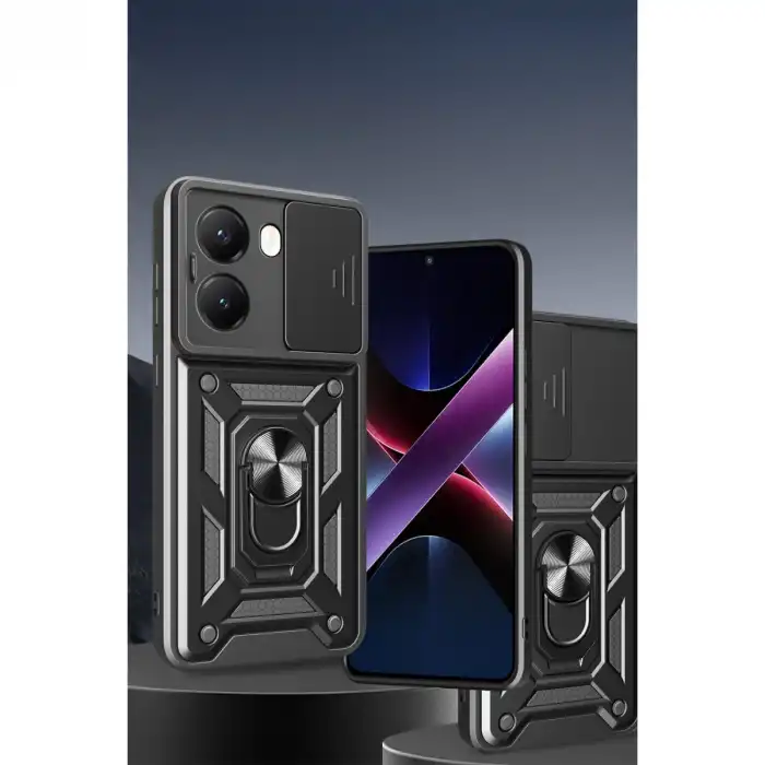 Xiaomi Poco X7 Pro Kılıf Pars Lens Yüzüklü Silikon - Siyah
