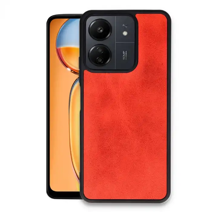 Xiaomi Redmi 13c Kılıf Aras Deri Kapak - Kırmızı