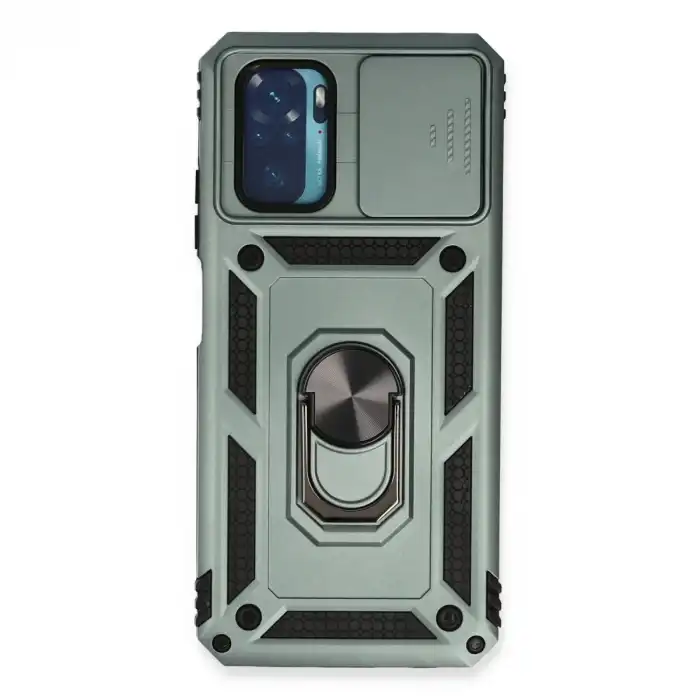 Xiaomi Redmi Note 10 Kılıf Pars Lens Yüzüklü Silikon - Yeşil