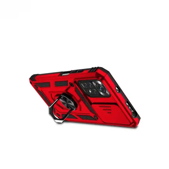 Xiaomi Redmi Note 11 Pro Kılıf Pars Lens Yüzüklü Silikon - Kırmızı