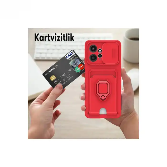 Xiaomi Redmi Note 12 4g Kılıf Zuma Kartvizitli Yüzüklü Silikon - Kırmızı