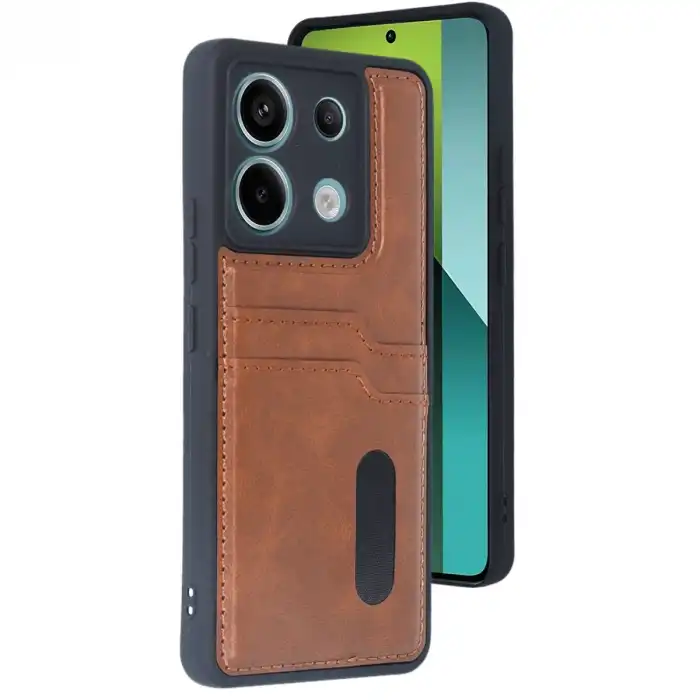 Xiaomi Redmi Note 13 Pro 4g Kılıf Sara Kartvizitli Deri Kılıf - Taba