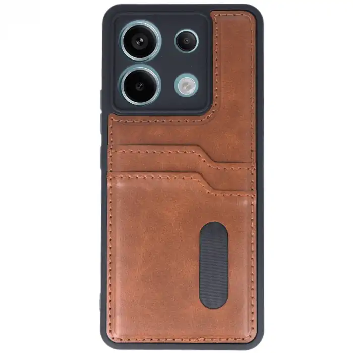 Xiaomi Redmi Note 13 Pro 5g Kılıf Sara Kartvizitli Deri Kılıf - Taba