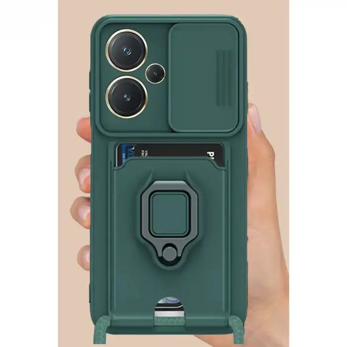 Xiaomi Redmi Note 13 Pro Plus Kılıf Zuma Kartvizitli Yüzüklü Silikon - Yeşil