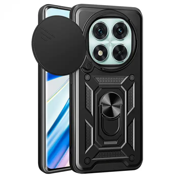 Xiaomi Redmi Note 14 Pro 4g Kılıf Pars Lens Yüzüklü Silikon - Siyah