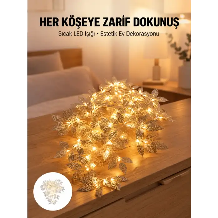 Yaprak Şekilli Gümüş LED Işık Pilli Dekoratif Aydınlatma