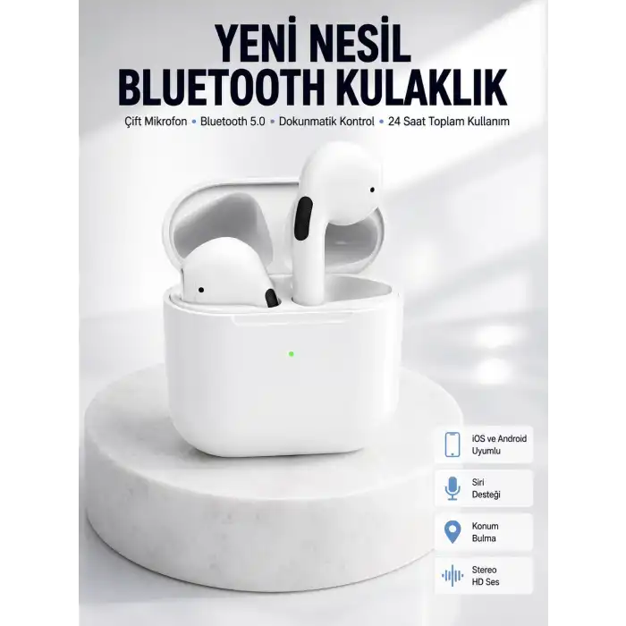 Yeni Nesil Bluetooth Kulaklık Beyaz Çağrı Cevaplayabilen Kablosuz