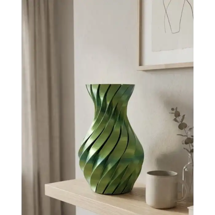 Yeşil Spiral 3D Baskı Vazo Estetik Modern Ev Ofis Dekoru