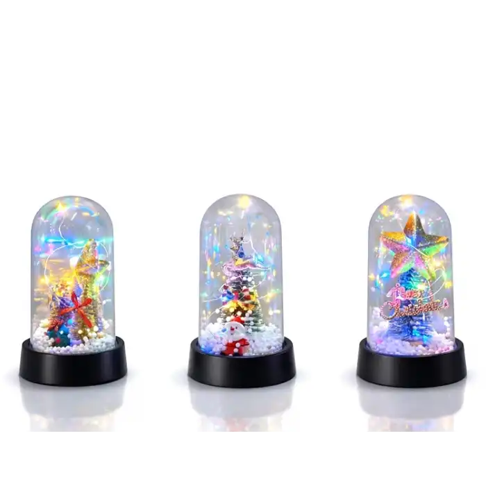 Yılbaşı Temalı Işıklı  Dekoratif Cam Fanus Alk5038