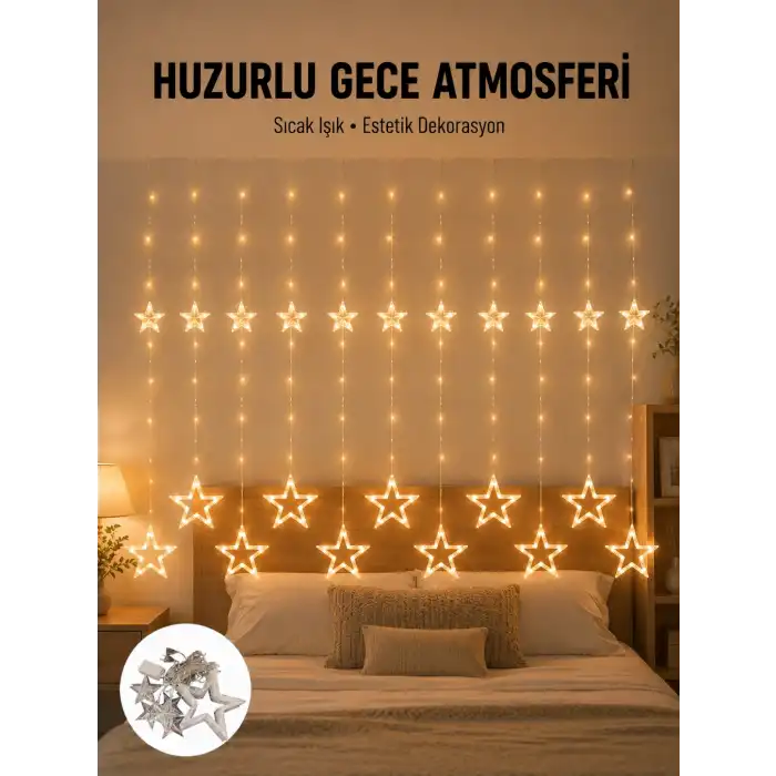 Yıldız Desenli Perde Tipi Peri Led 3x3 Metre Aydınlatma Yeni Nesil