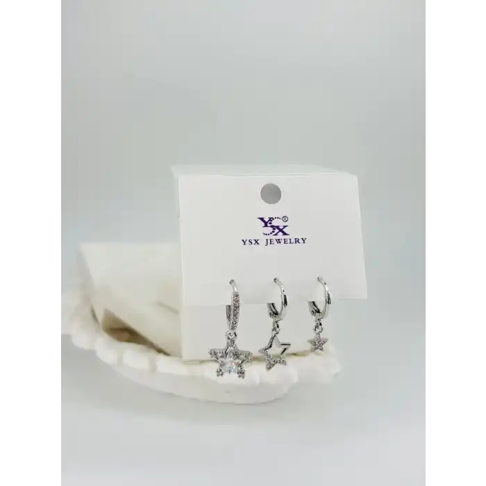 Yıldız Detaylı Üçlü Kombin Küpe