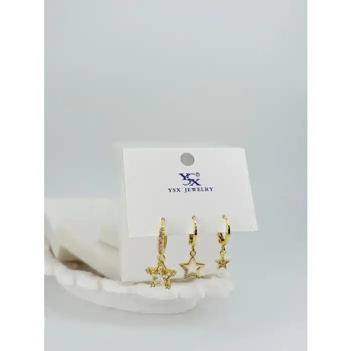 Yıldız Detaylı Üçlü Kombin Küpe