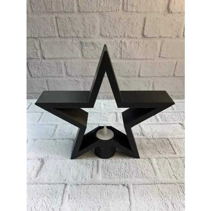 Yıldız Mumluk Siyah Modern Salon ve Raf Dekoru