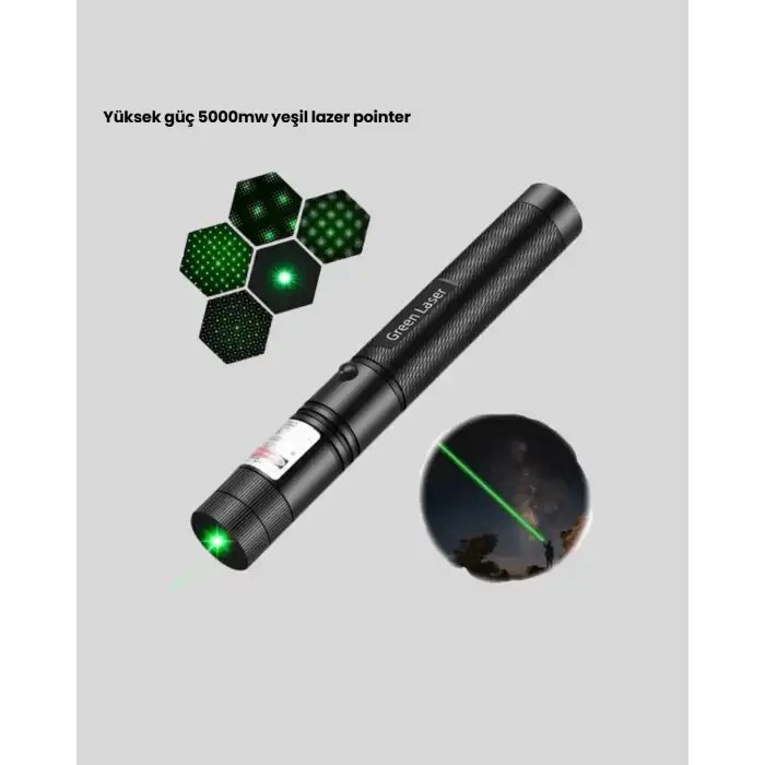 Yüksek Güçlü Yeşil Lazer Pointer 5000mW Şarjlı