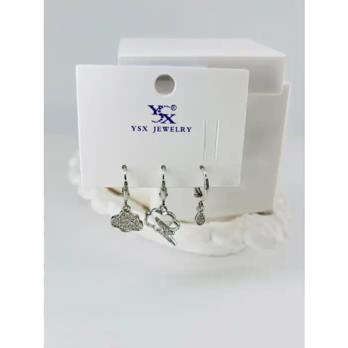 Zirkon Taşlı Üçlü Kombin Küpe