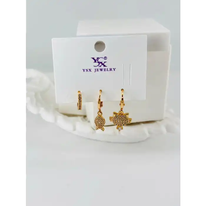 Zirkon Taşlı Üçlü Kombin Küpe