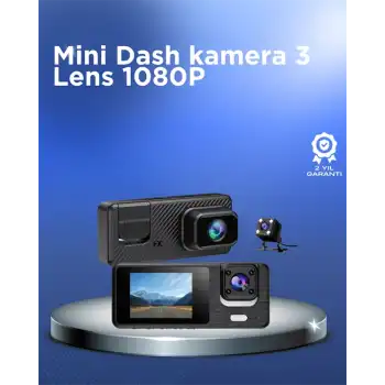 1080P 3 Kameralı Araç DVR – Döngü Kayıt ve Geri Görüş Özellikli