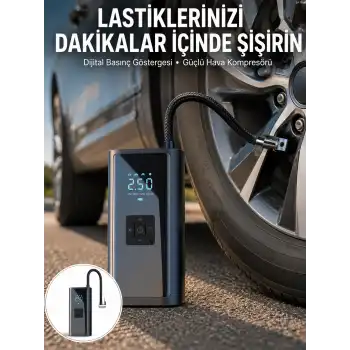 12V Uyumlu Çok İşlevli Akıllı Araç Lastik Pompası Yeni Nesil