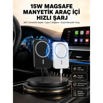 15W Kablosuz Şarj Destekli MagSafe Araç Tutucu Havalandırma Klipsli