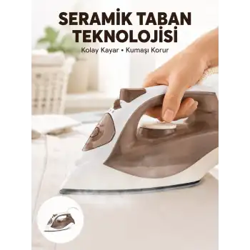 2200 Watt Buharlı Ütü Kahverengi Seramik Taban Şok Buharlı