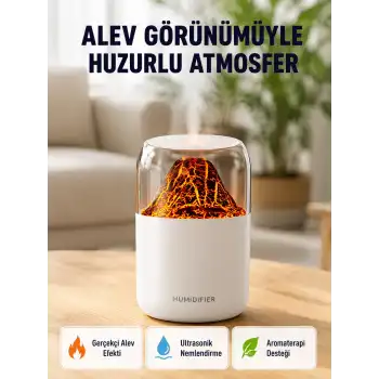 280ml Alev Işıklı Ultrasonik Hava Nemlendirici Sessiz ve USB Şarjlı