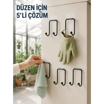 5 Adet Çok Amaçlı Yapışkanlı Askılık Ev Düzenleyici Duvar Askısı