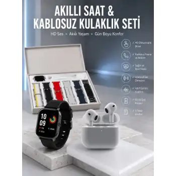 7 Kordonlu Akıllı Saat Ve 3.Nesil Kulaklık Dokunmatik Ekran Sesli Görüşme Yapabilen