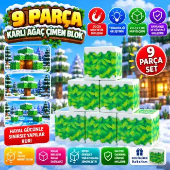 9 Parça Karlı Ağaç Çimen Blok