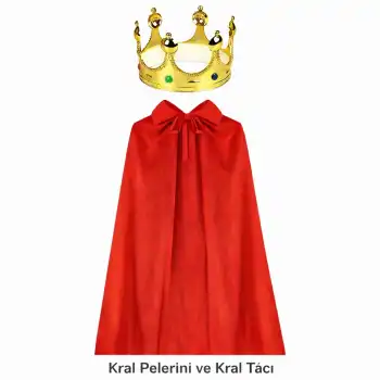 90 Cm Kral Pelerini Ve Altın Kral Tacı Seti