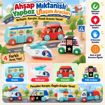 Ahşap Mıktanıslı Yapboz Ulaşım Araçları