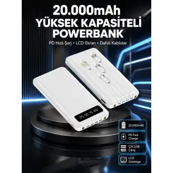 Akıllı LCD Ekranlı 20.000mAh Powerbank PD + USB + Type-C Yeni Nesil