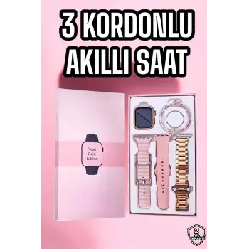 Akıllı Saat Amoled Ekran 3 Kordonlu Aksesuar Hediyeli Sesli Görüşme