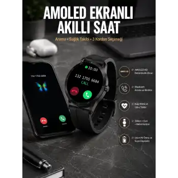Akıllı Saat Amoled Ekran 3 Kordonlu NFC Ve GPS Uyumlu