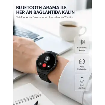 Akıllı Saat Android ve iOS Uyumlu Bluetooth Arama, AMOLED HD Ekran ve 3lü Kordon Seti