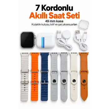 Akıllı Saat Bluetooth Aramalı ve 7 Kordonlu Set