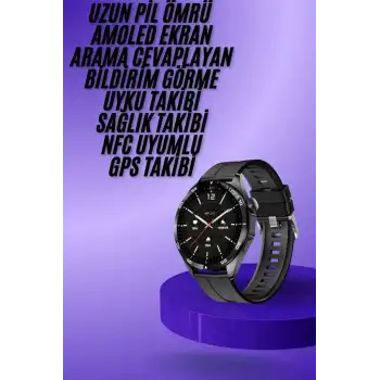 Amoled Ekran 3 Kordonlu Akıllı Saat 5.0 Bluetooth Bağlantılı Android ve İOS Uyumlu