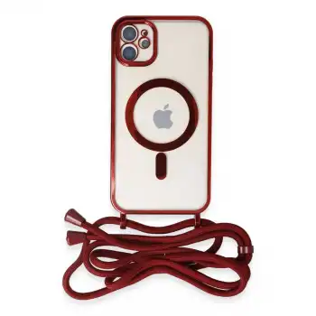 Apple İphone 11 Kılıf Divo Lazer Askılı Magsafe Kapak - Kırmızı