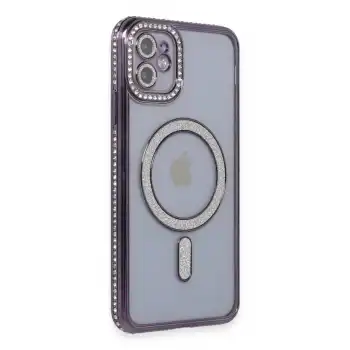 Apple İphone 11 Kılıf Joke Simli Magneticsafe Kılıf - Derin Mor