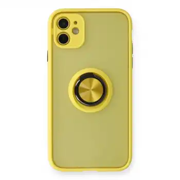 Apple İphone 11 Kılıf Montreal Yüzüklü Silikon Kapak - Sarı